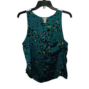 I Love H81 Silky Open Back Tank, Teal Leopard Print, sz M, EUC!